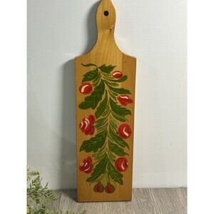 Vintage Hand Painted Wood Kitchen Wall Art Red Flowers PA Dutch Style Vermont